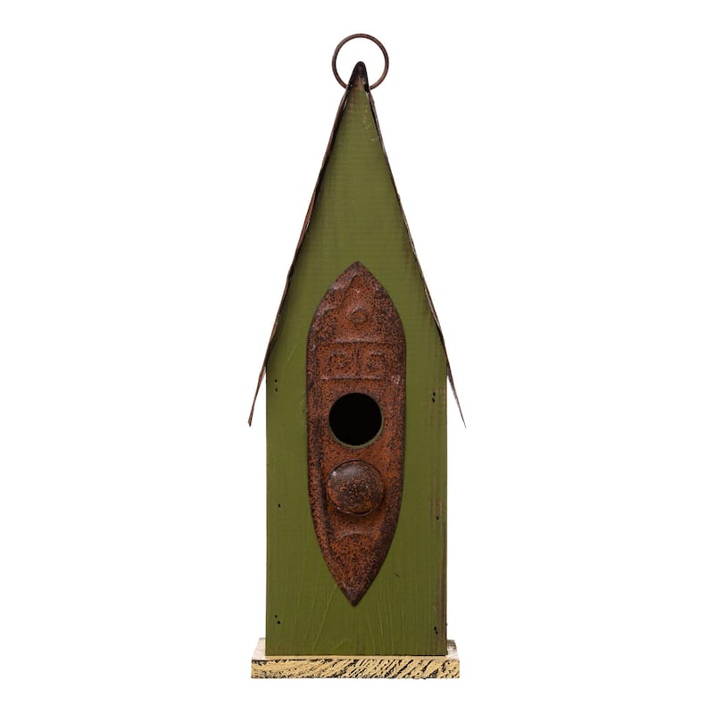 Glitzhome 13.25"H Distressed Green Solid Wood Hanging Birdhouse - Green