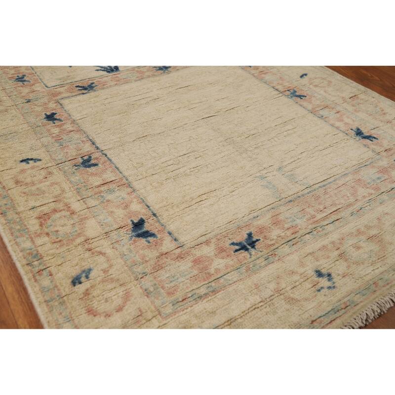 Hand Knotted Oriental 100% Wool Carpet Traditional Floral Beige & Ivories Art Deco Runner Rug - 11' 10'' X 3' 0''