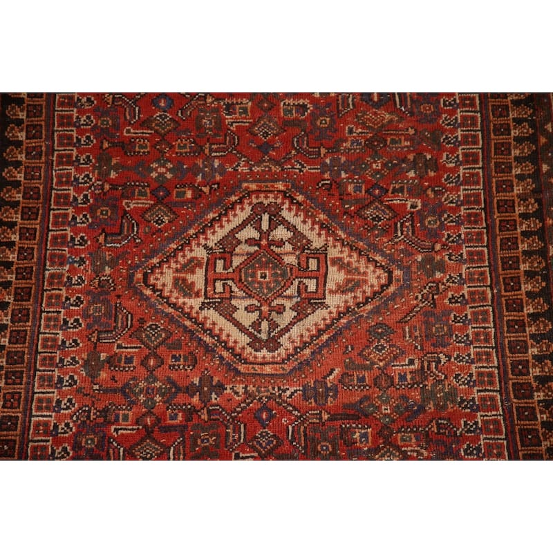 Tribal Orange Qashqai Persian Vintage Rug Hand-Knotted Wool Carpet - 5'4"x 8'0"