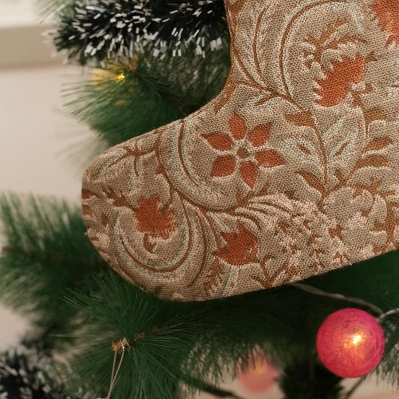 Fabdivine Hand Block Floral Print Christmas Knit Stockings, Home Decorative Gift Use - 16"X6.5" - Kundanvan- Grey, Brown - Christmas Stockings