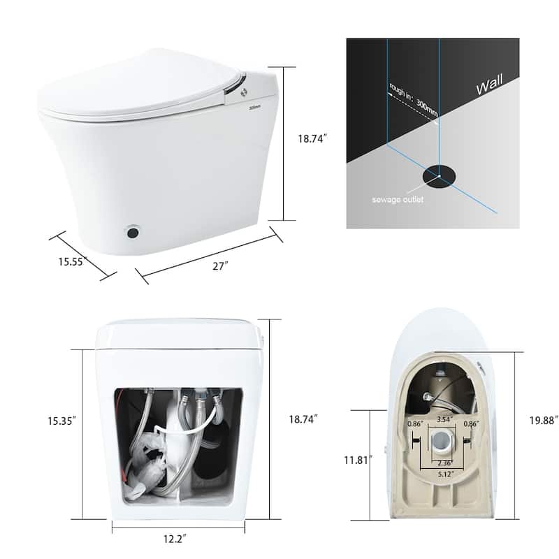 Luxury Smart Toilet w/ Dryer & Warm Water, Heated Seat, Remote Control