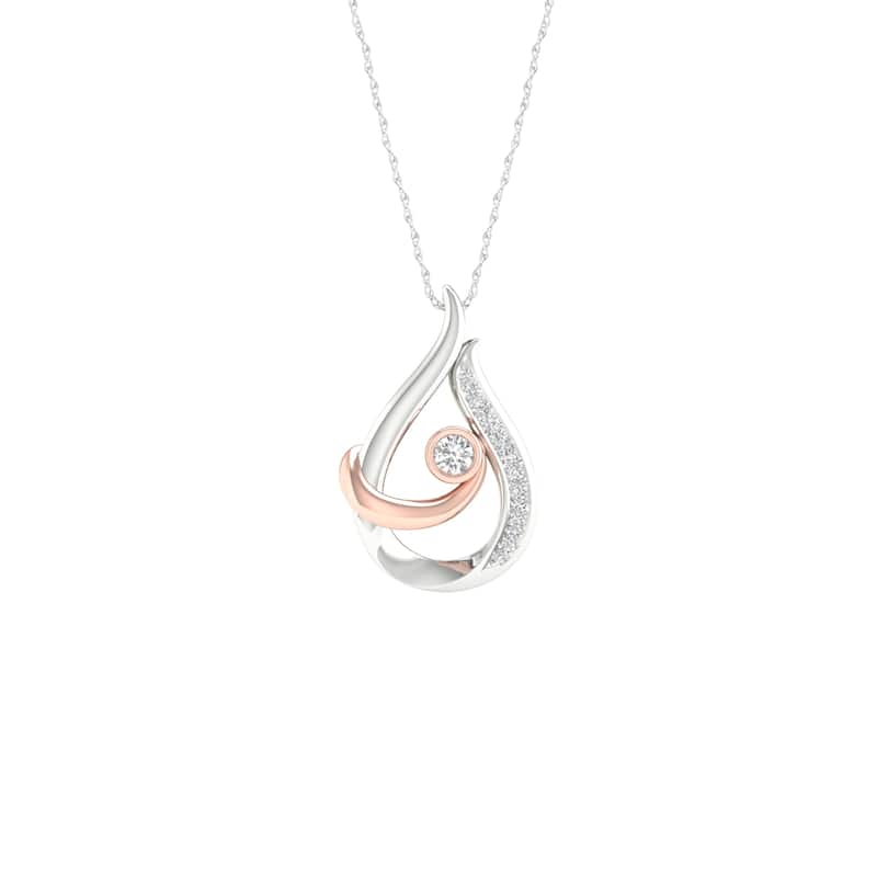 1/10ct TDW Diamond Two Tone Mom and Child Pendant Necklace in Silver for Women - Rose