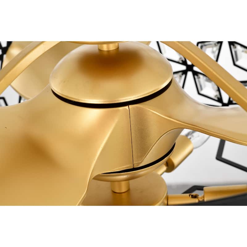 Kaison 25-inch Matte Gold and Black 6 Lights 3 Blades Lighted Ceiling Fan with Remote