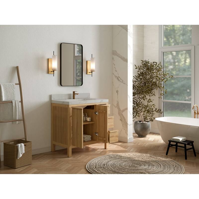 Willow Collections 36 in. W x 22 in. D Elizabeth Solid Teak Wood Center Sink Bathroom Vanity with Countertop