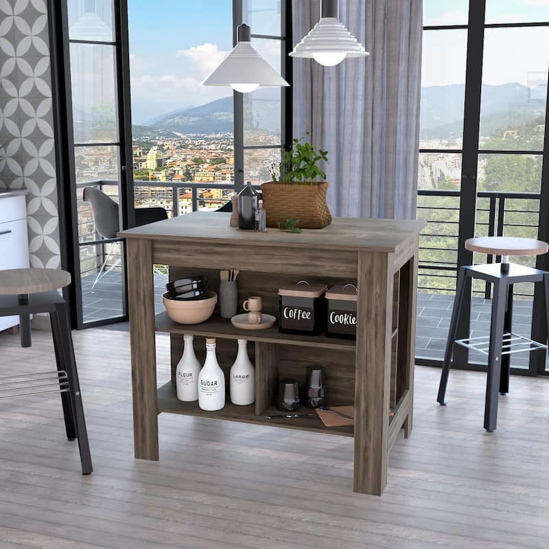 FM Furniture Brooklyn Kitchen Island with Open Storage - Dark Brown
