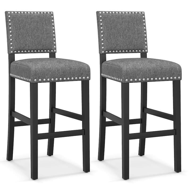 Set of 2 Counter Height Bar Stools with Footrest and Rubber Wood Frame Comfortable Seating - M