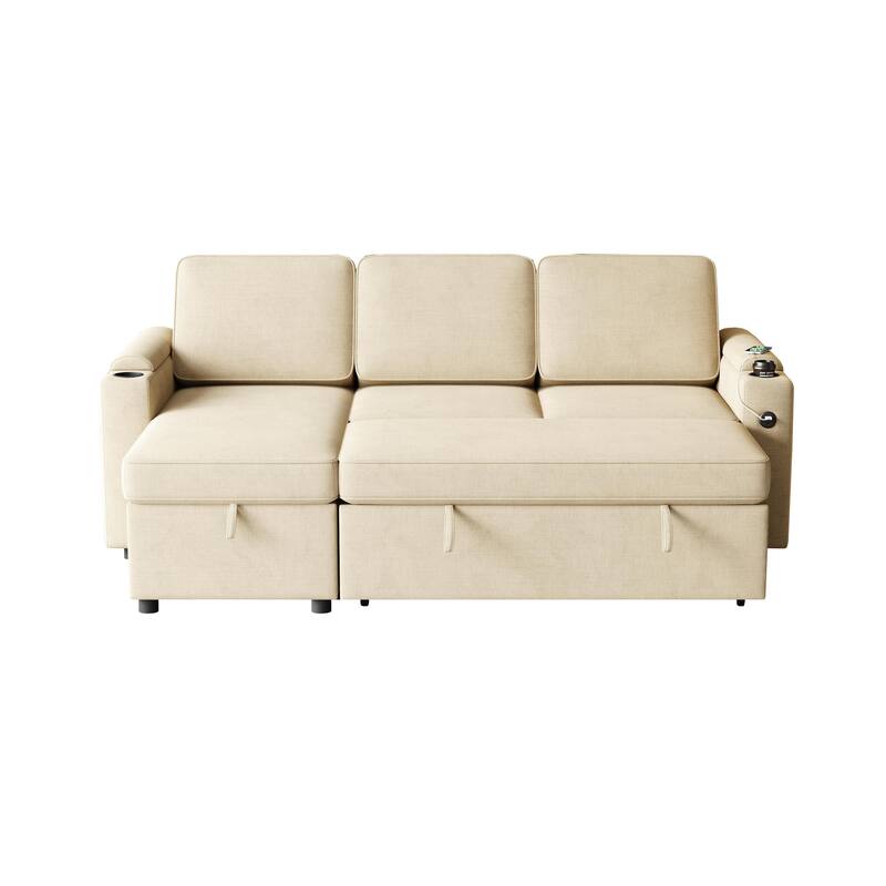 85.8" Fabric Sleeper Sectional Sofa with Storage & USB