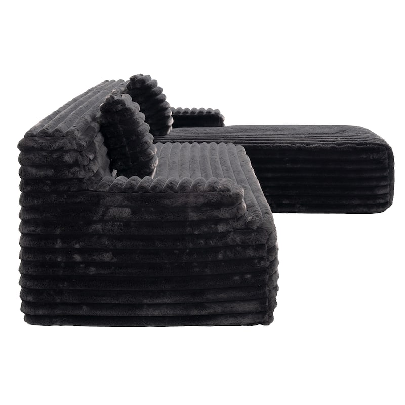 110" Faux Fur Cloud 3-Seater sat L-Shaped Sectional Sofa with Two Included Throw Pillows