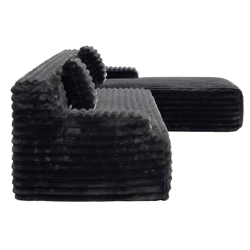 L Shape Modular Sectional Sofa with Chaise, Full-Compressed Boneless Couches, Faux Fur 3 Seat Sofa with 2 Throw Pillows