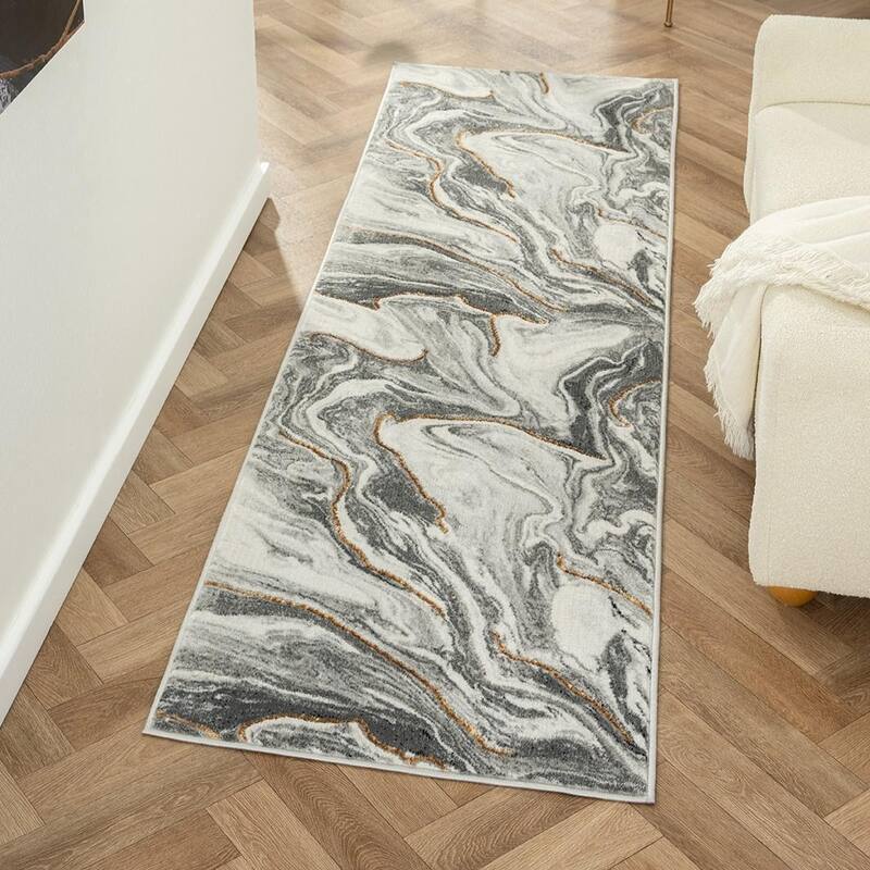 Luxe Weavers Marble Abstract Pattern Area Rug for Living Rooms - 2x7 - Grey