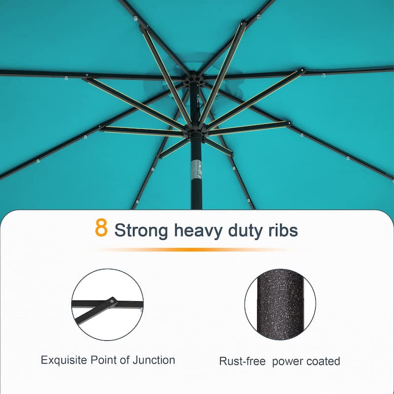 LIVOOSUN 9Ft Patio LED Market Umbrella Outdoor Table Steel Umbrella