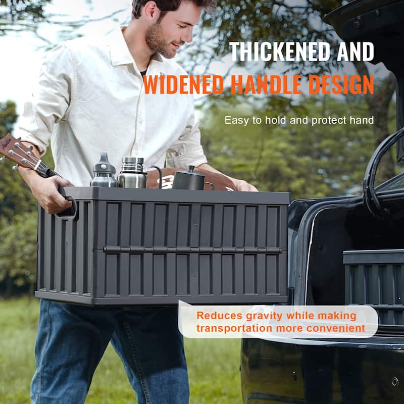 Collapsible Storage Bins with Lids, Folding Plastic Stackable Utility Crates with Handles, Large Heavy Duty Containers