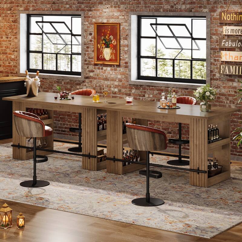 63 Inch Bar Table with Footrest, Bar Height Pub Table, Industrial High Top Kitchen & Dining Counter Tables with Storage Shelves
