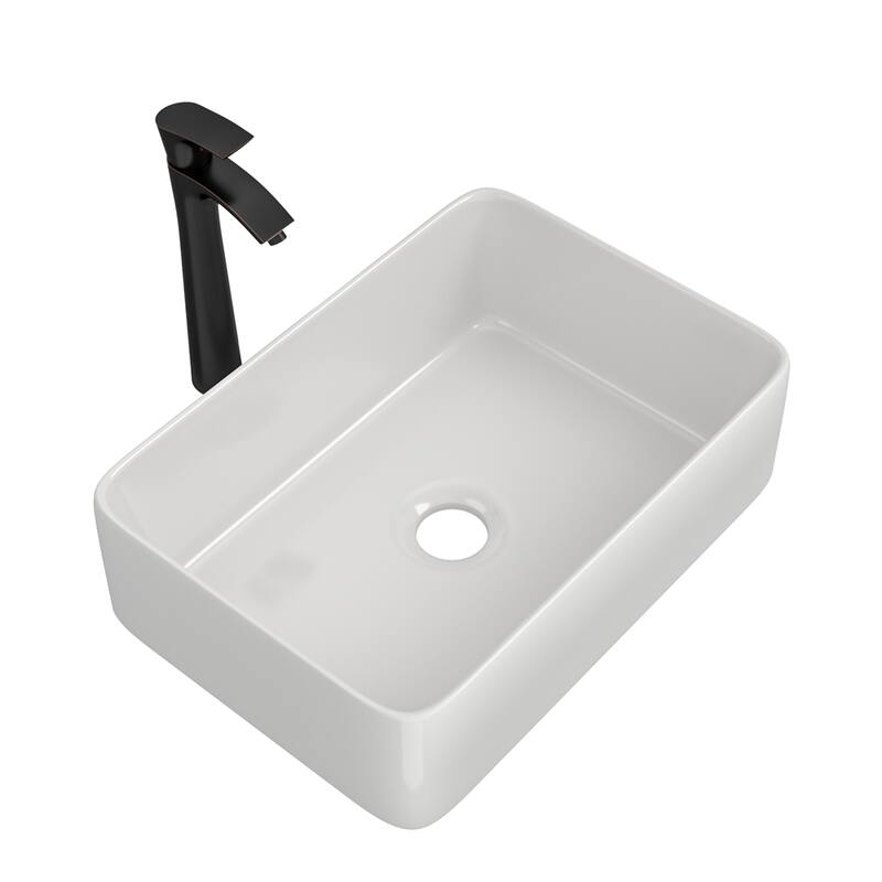 19" Rectangle Bathroom Sink with Faucet and Center Drain Hole