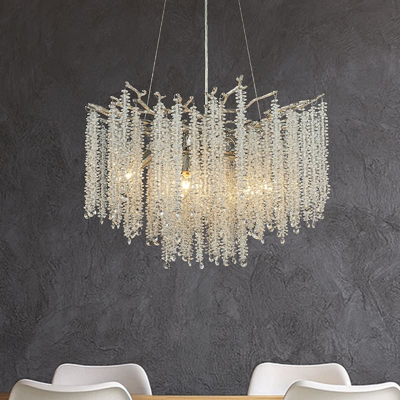 Modern Glam Crystal Chandelier Antique Brass/Polished Nickel Branch Style Pendant Ceiling Light for Dining Room Bedroom