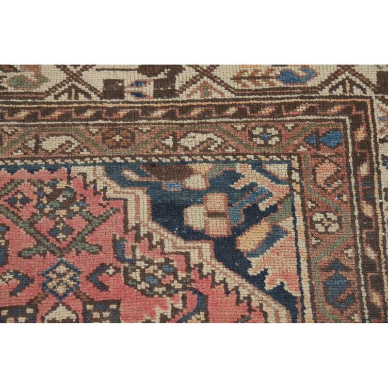 Pink Geometric Hamedan Persian Vintage Area Rug Handmade Wool Carpet - 4'8" x 6'10"
