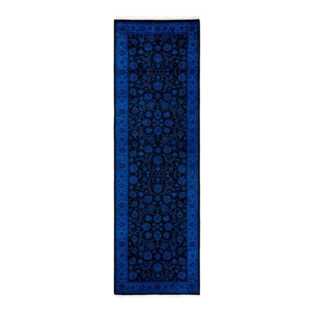 Overton Hand Knotted Wool Vintage Inspired Modern Contemporary Overdyed Blue Runner Rug - 2' 7" x 8' 7"