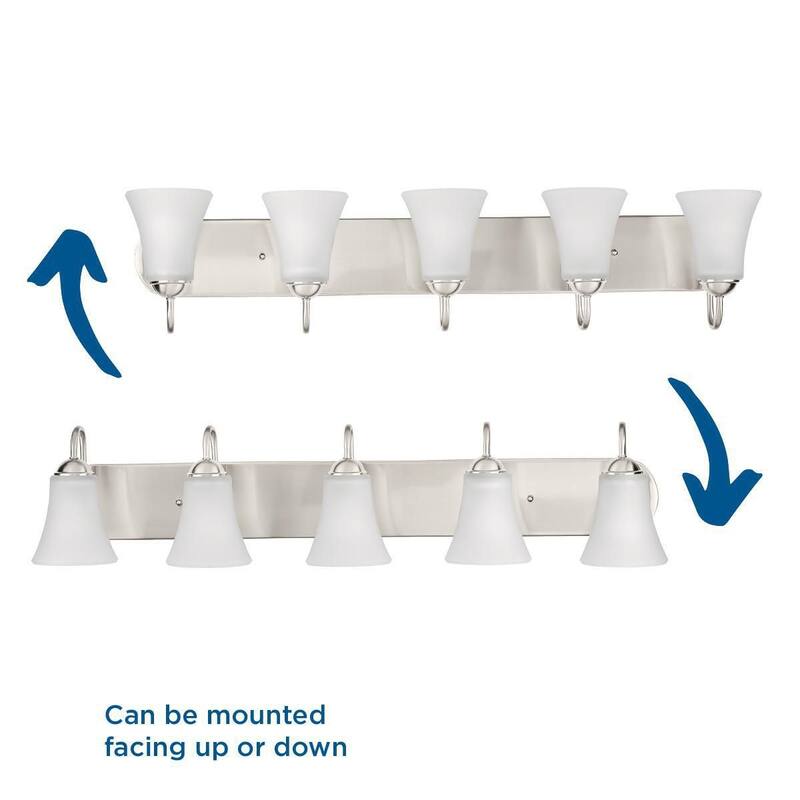 Classic Collection Five-Light Brushed Nickel Etched Glass Traditional Bath Vanity Light - 36 in x 7 in x 7.875 in