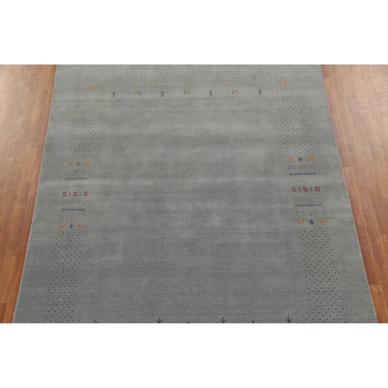Silver Gray Gabbeh Indian Area Rug Handmade Wool Carpet - 7'7"x 9'9"