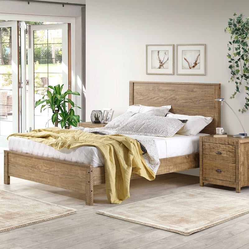 Twin Size Solid Wood Panel Bed with Headboard and Under-Bed Storage