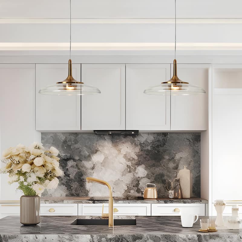 Modern LED Gold 1-Light 12.2" W Glass Pendant Light for Kitchen Island Dining Room - D 12.2" x H 7"