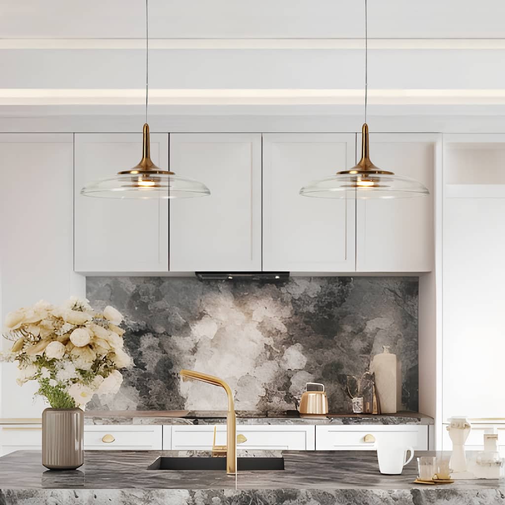 Modern LED Gold 1-Light 12.2" W Glass Pendant Light for Kitchen Island Dining Room - D 12.2" x H 7"