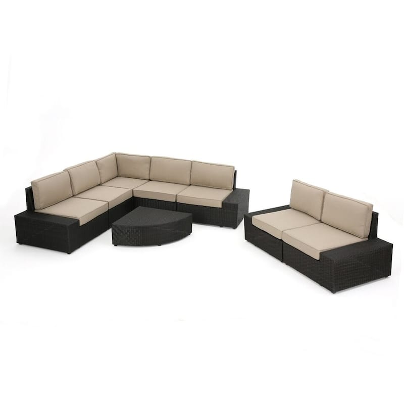 Roomfitters 8 Pcs Outdoor Modular Sectional Sofa Set with Coffee Table, Wicker Patio Furniture with Cushions
