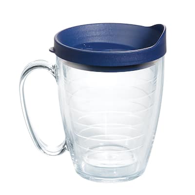 Tervis Clear & Colorful Lidded Made in USA Double Walled Insulated Travel Tumbler, Navy Lid - 16oz Mug