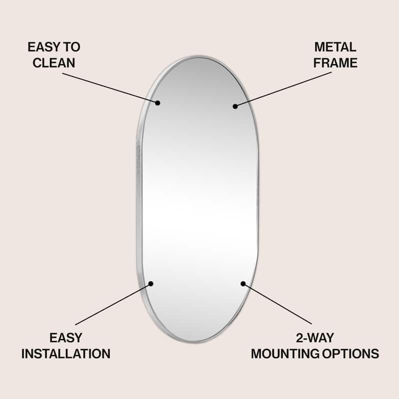 JONATHAN Y Medium Oval Metal Framed Wall Mirror - 36 H x 24 W x 0.73 D