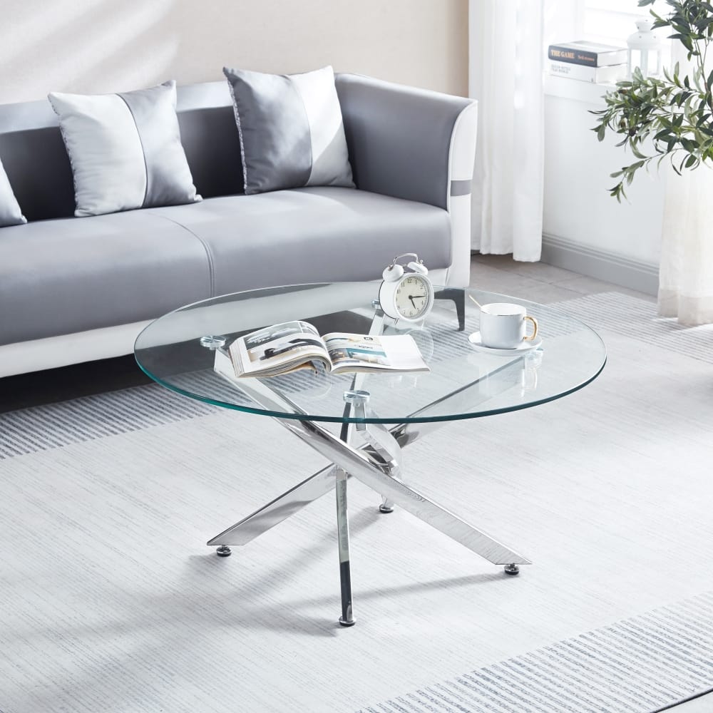 Modern Round Coffee Table with Chrome Legs