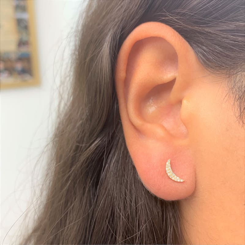 Joelle Collection Diamond Pave Moon Stud Earrings 14K Gold 1/10 ct. TDW Earring's