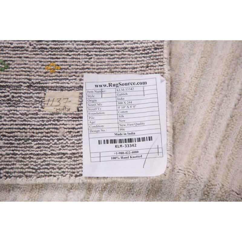 Striped Gabbeh Oriental Area Rug Handmade Silk Carpet - 8'0" x 9'10"