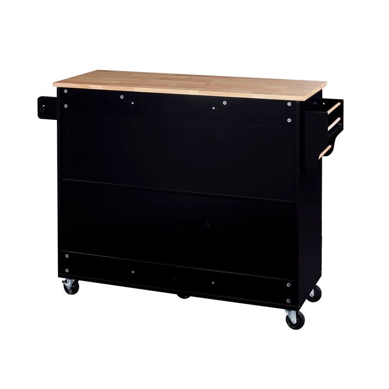 Rubberwood Kitchen Cart with Internal Storage Rack, Spice Rack, 2 Slide-Out Shelf, and 3 Drawer