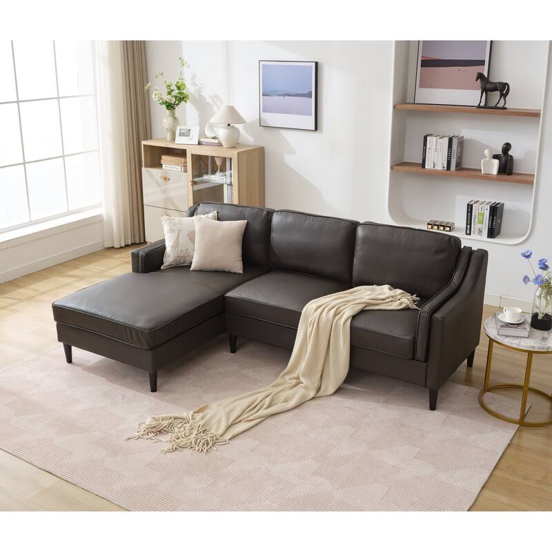 94.5" Genuine Leather L-Shaped Sectional Sofa with Left Chaise & Modern Design