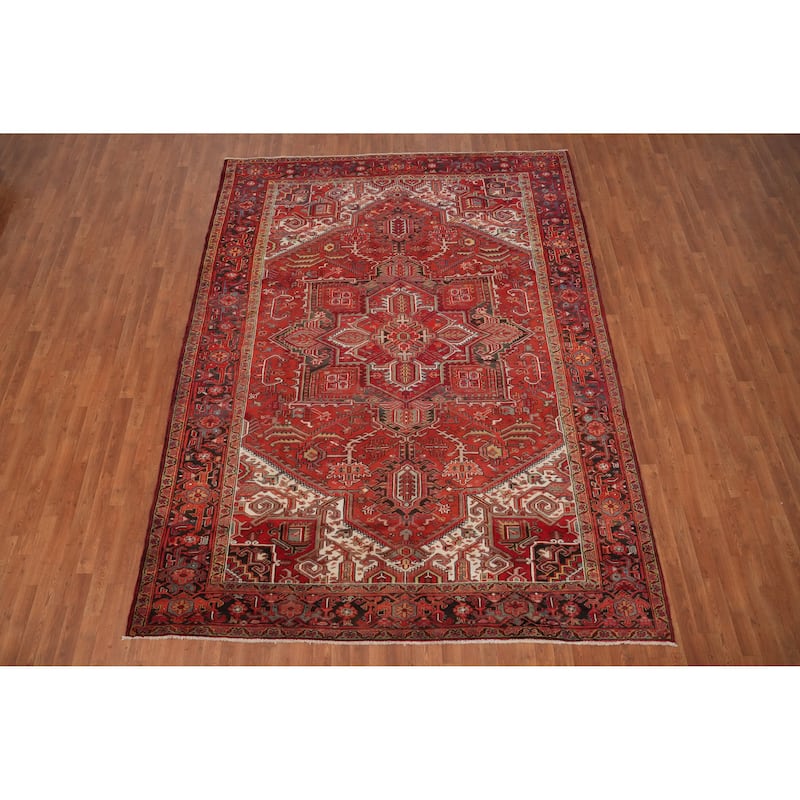 Hand Knotted Oriental 100% Wool Carpet Traditional Medallion Red Heriz Area Rug - 11' 2'' X 8' 4''