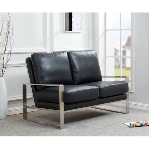 Leisuremod Jefferson Modern Design Leather Loveseat With Silver Frame - 53.1