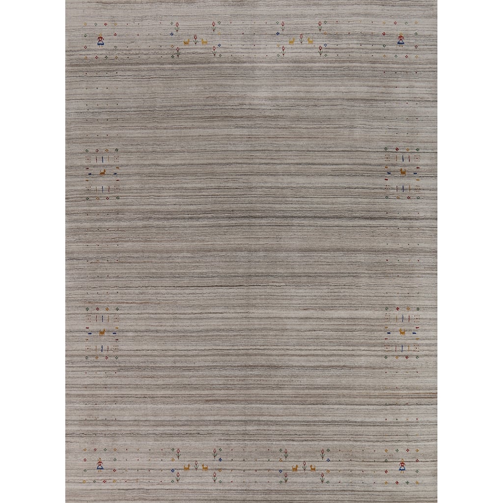 Striped Gabbeh Indian Area Rug Handmade Oriental Wool Carpet - 7'9" x 9'8"