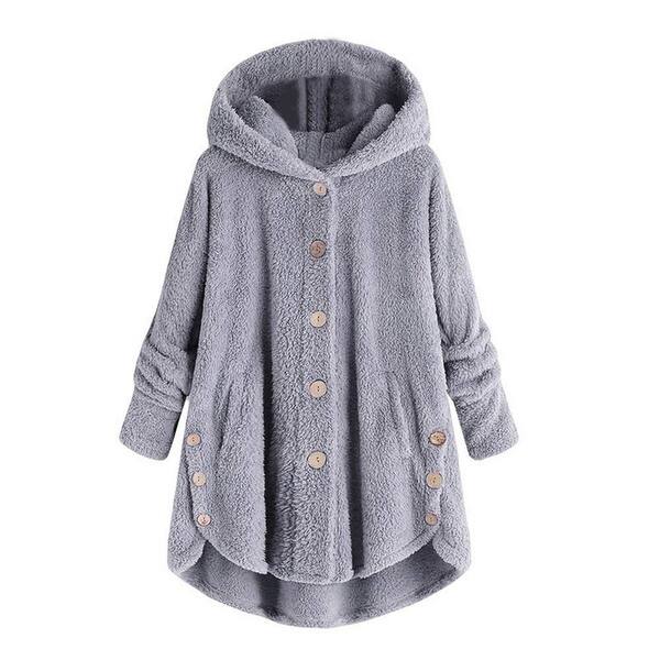 Shop Women Winter Warm Loose Hooded Coat Faux Fur Button Pockets