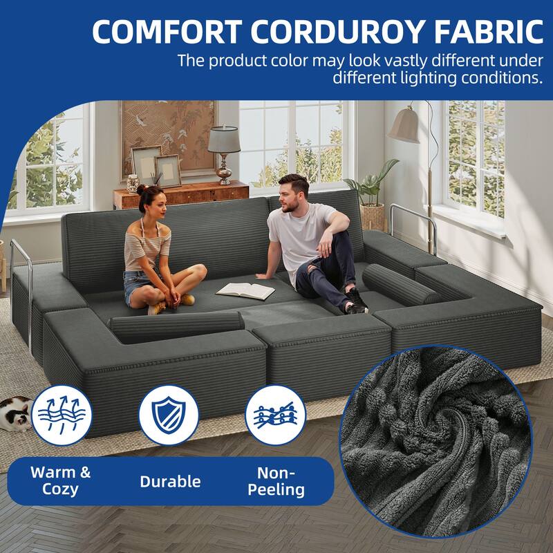 103.5" Convertible Cloud Sectional Couch, Comfy Corduroy Sectional Sofa with Deep Seat & High Pillows