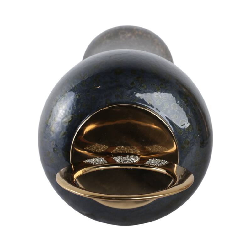 Glass Vase with Modern Sculptural Metal Brass Accent and Stone Detail