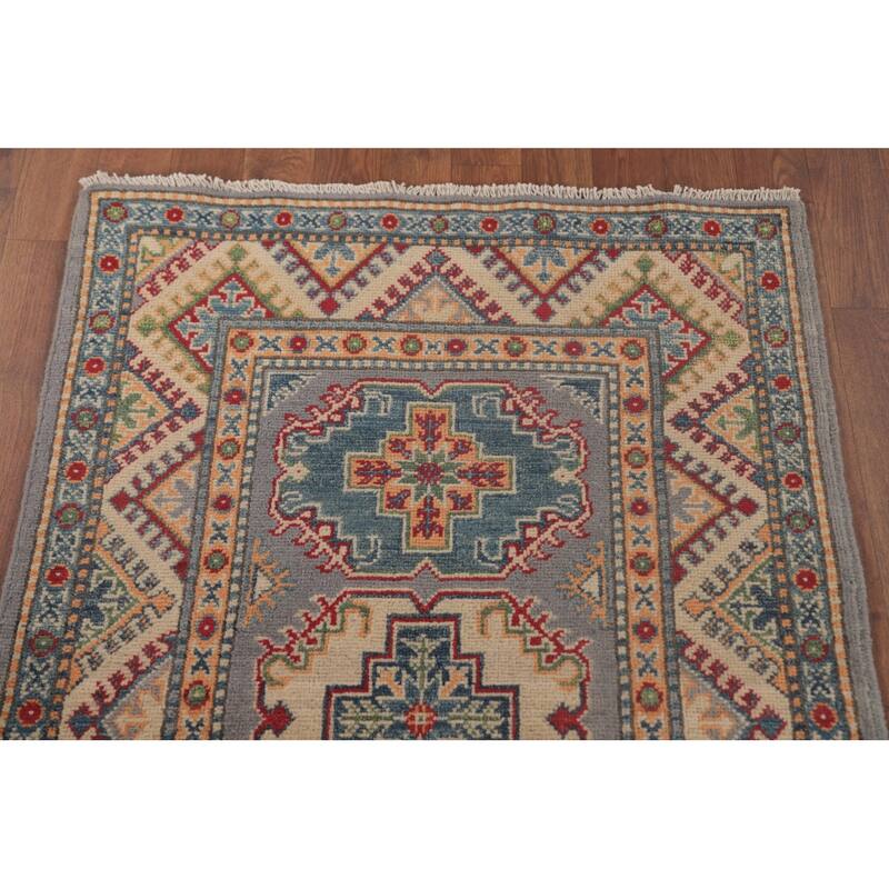 Geometric Kazak Oriental Foyer Rug Handmade Traditional Wool Carpet - 2'9" x 4'1"