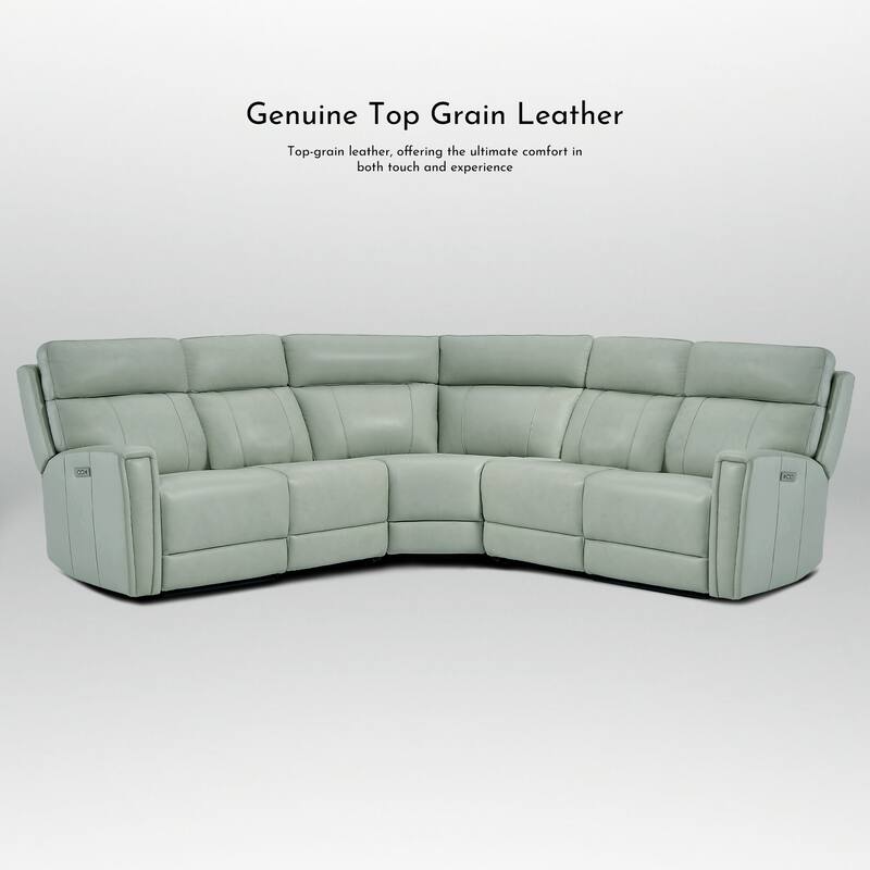 Genuine Leather Power Recliner Sectional Sofa with Ajustable Headrest, Dual Power, USB&USB-C Port