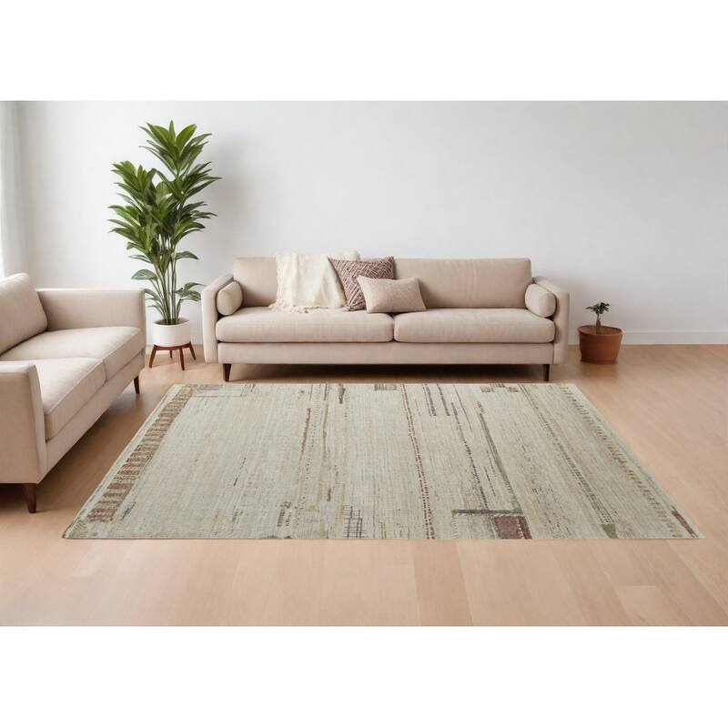 HomeRootsAbstract Casual Rectangle Area Rug - 138' X '102' X '0.39 - Tan/Green/Gray