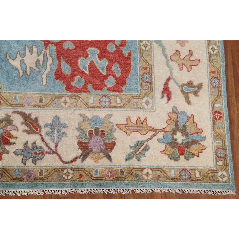Light Blue Oushak Oriental Area Rug Handmade Floral Wool Carpet - 9'0"x 11'10"