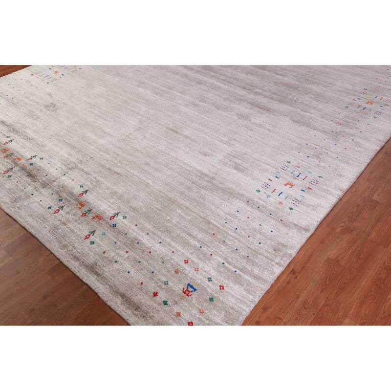 Hand Knotted Oriental 100% Wool Carpet Tribal Stripe Greys & Charcoal Gabbeh Area Rug - 9' 11'' X 7' 11''