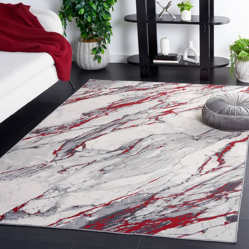 SAFAVIEH Odyssey Mariet Modern Abstract Rug - 6'7" Square - Grey/Red Ivory