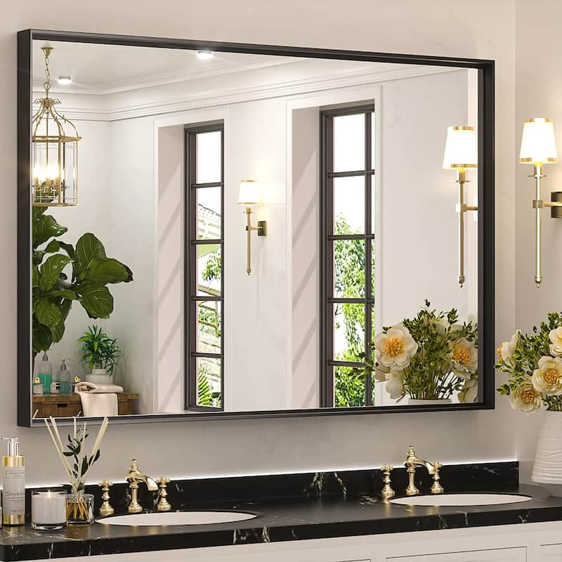 KEONJINN Modern Metal Framed Bathroom Vanity Wall Mounted Mirror - 40x30 - Black