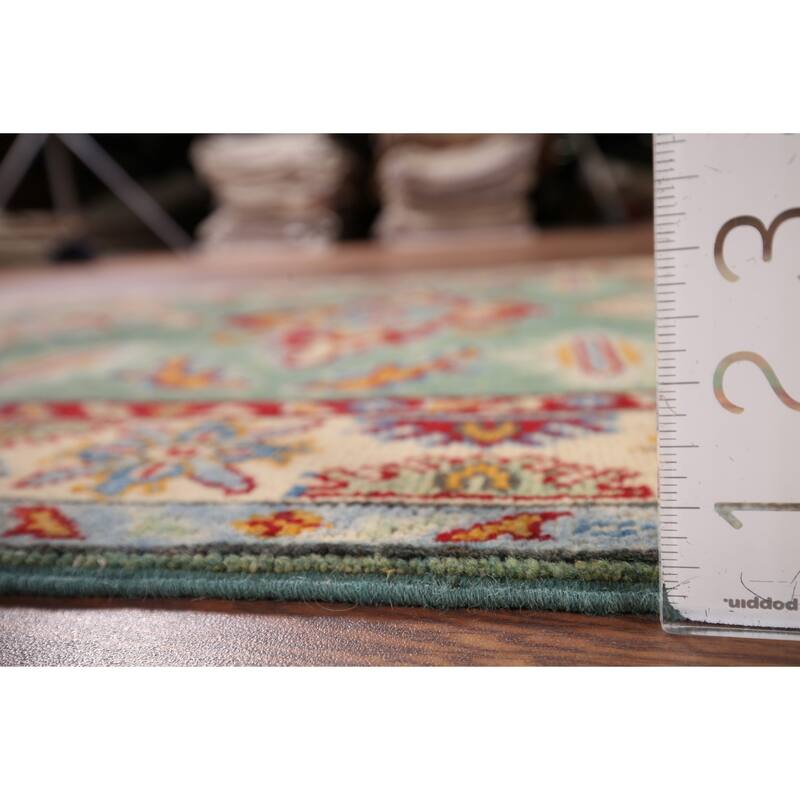 Light Green Kazak Accent Rug Handmade Wool Carpet - 3'5" x 4'11"