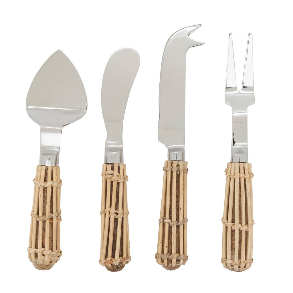Wicker Handle Cheese Knife Set - Stainless Steel Entertaining Tools for Cheese Boards & Appetizers