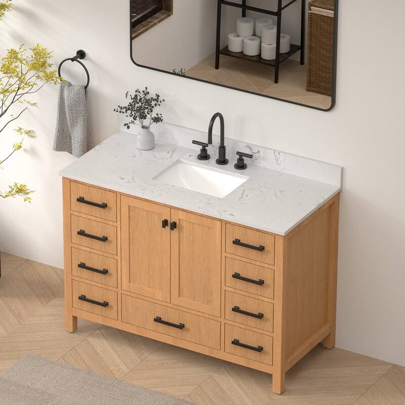 StarrySky 48 inch Undermount Single Sink Bathroom Vanity with Engineered Carrara Marble Top